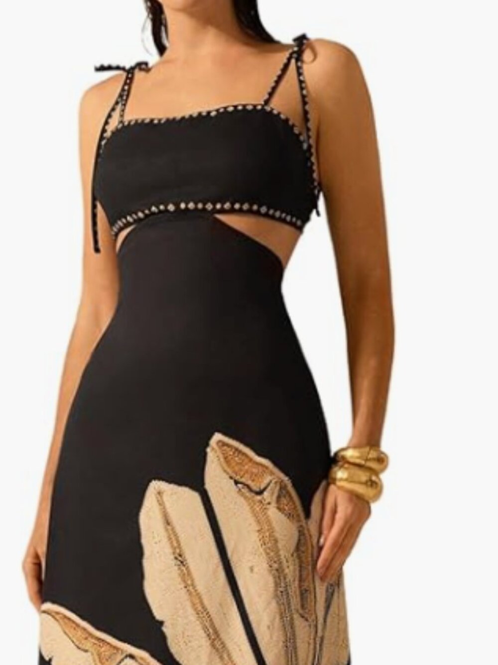 SOLY HUX Women's Summer Maxi Dress Boho Print Tie Shoulder Spaghetti Strap Cut